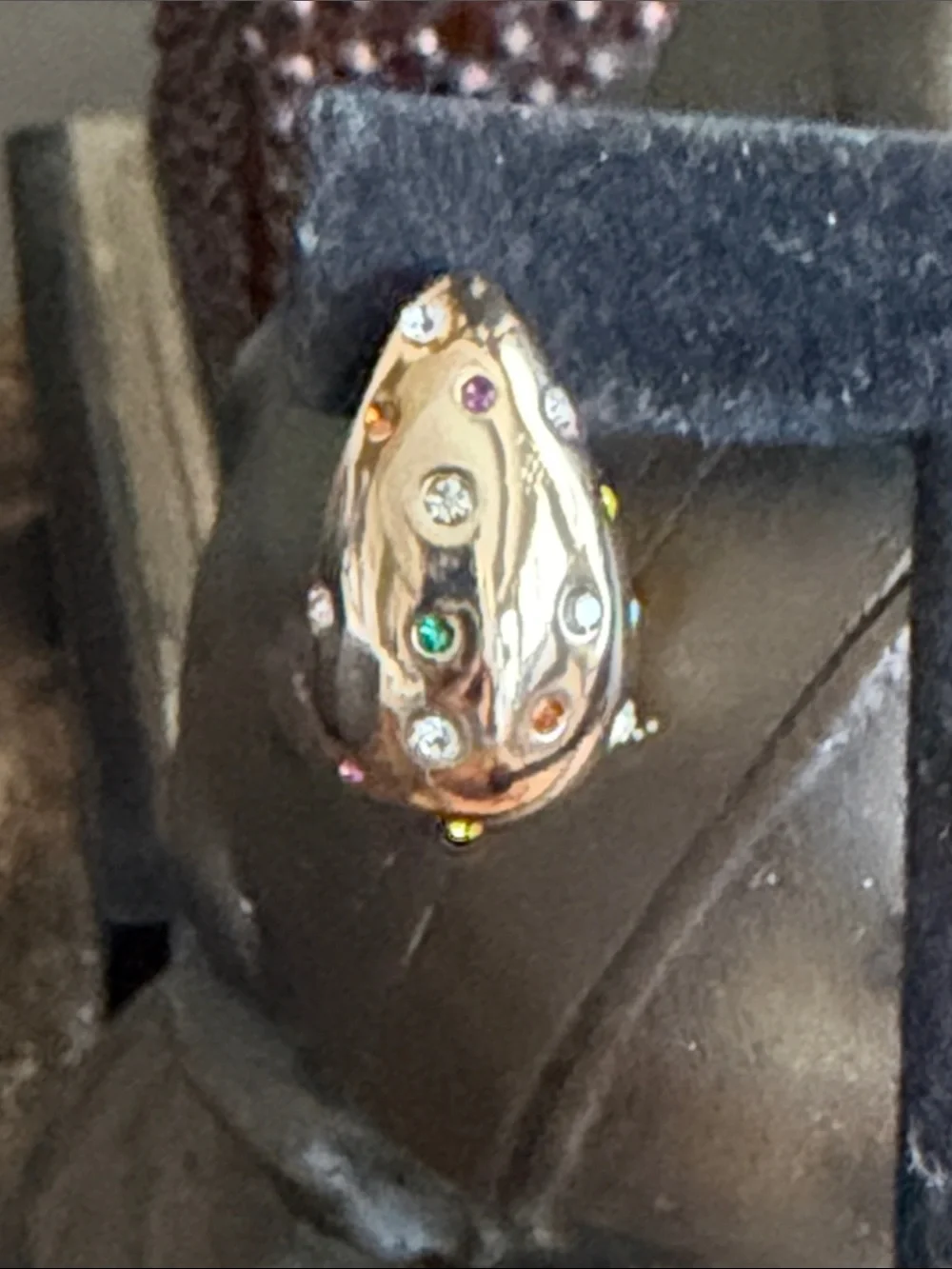Gold tone pierced Earrings Multicolor Stones inlaid really beautiful in person